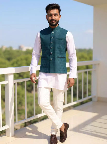 Captivating Rama Self Woven Jacquard Waistcoat for Men