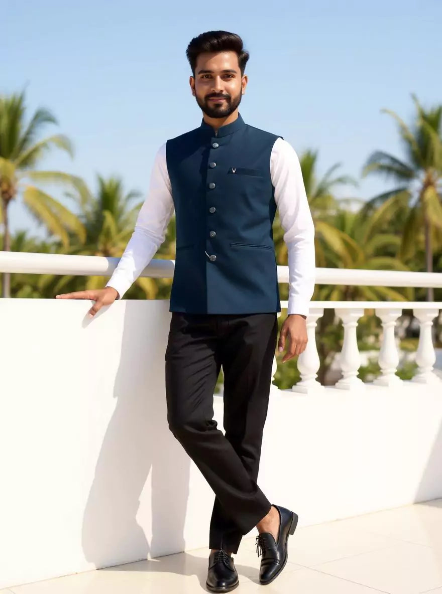 Rama Coloured Textured Polynosic Plain Waistcoat