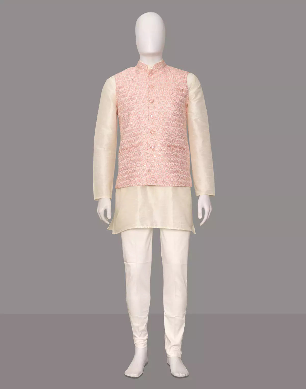 Peach Floral Jaal Embellished Cotton Silk Waistcoat