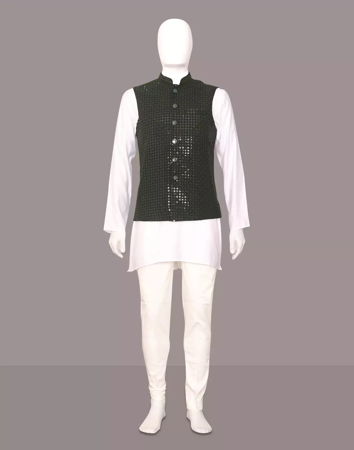 Mehendi Self Design Lucknowi Chikankari work Waistcoat