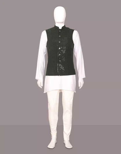 Mehendi Self Design Lucknowi Chikankari work Waistcoat