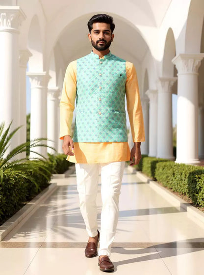 Pista Floral Imperial Jaal Cotton Silk Waistcoat