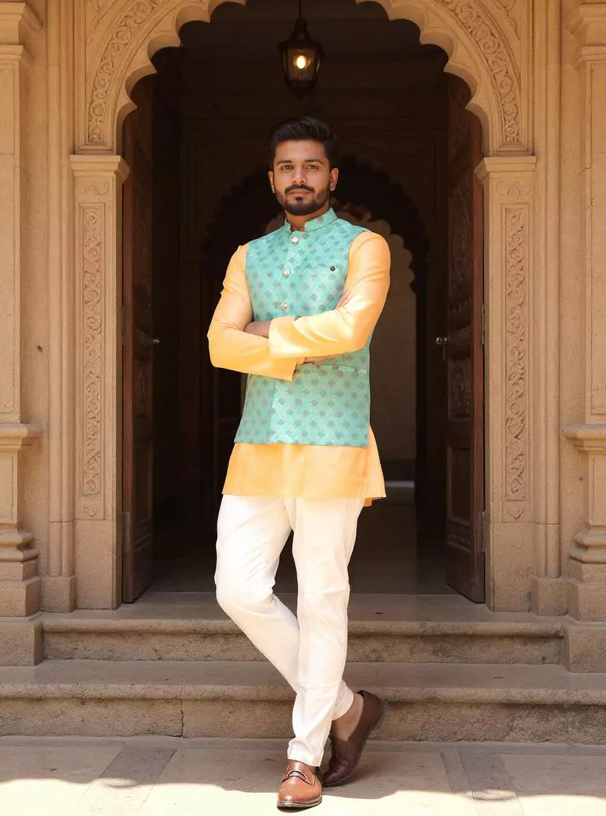 Pista Floral Imperial Jaal Cotton Silk Waistcoat