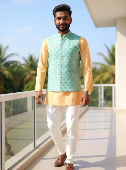 Pista Floral Imperial Jaal Cotton Silk Waistcoat