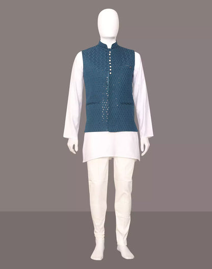Thread with Embellished Rama Self Design Cotton Silk Waistcoat
