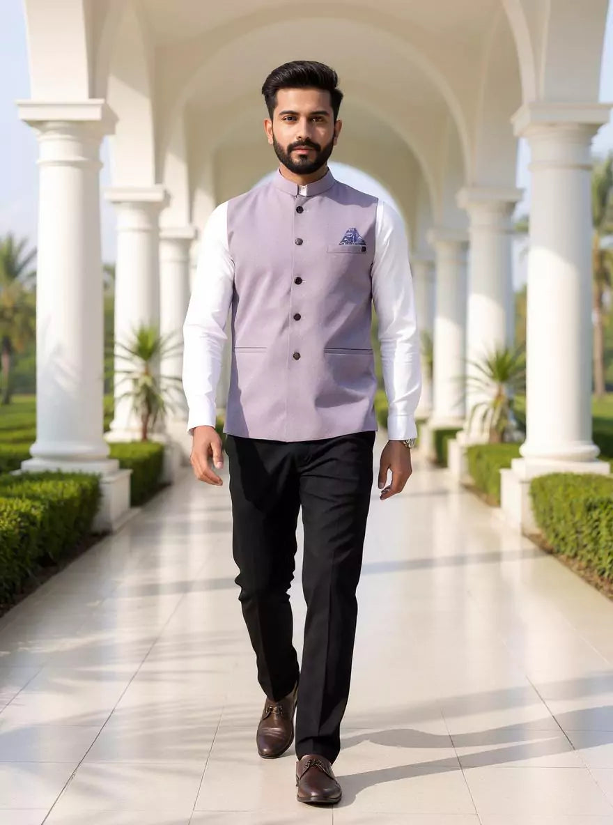 Light Purple Textured Polyester Waistcoat