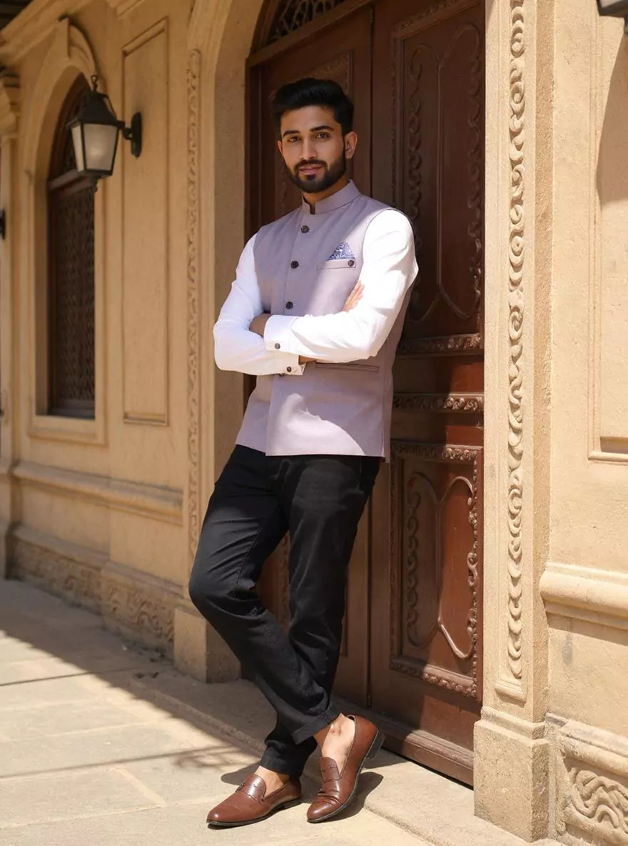 Light Purple Textured Polyester Waistcoat