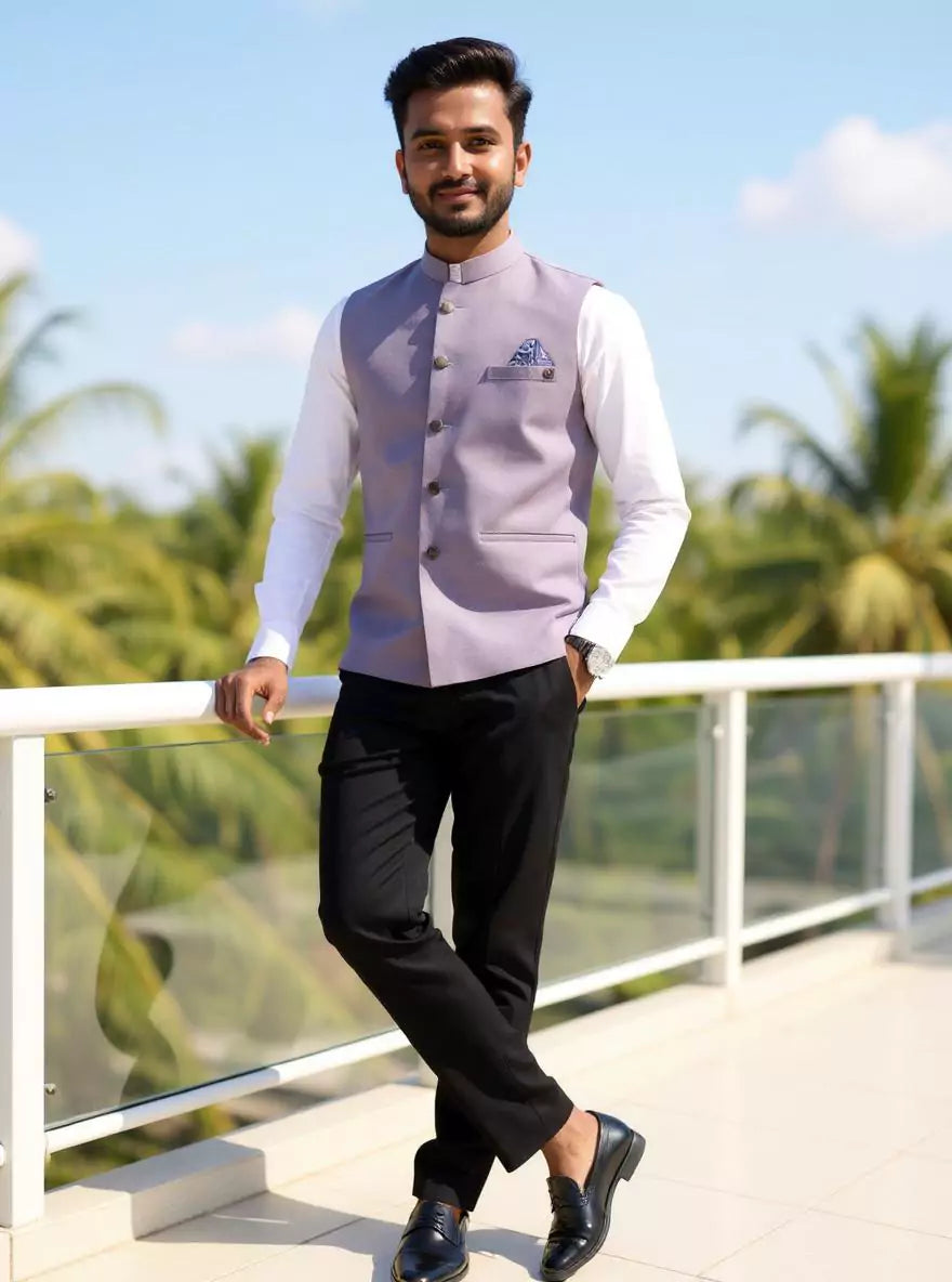 Light Purple Textured Polyester Waistcoat