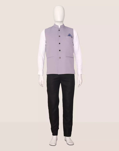 Light Purple Textured Polyester Waistcoat