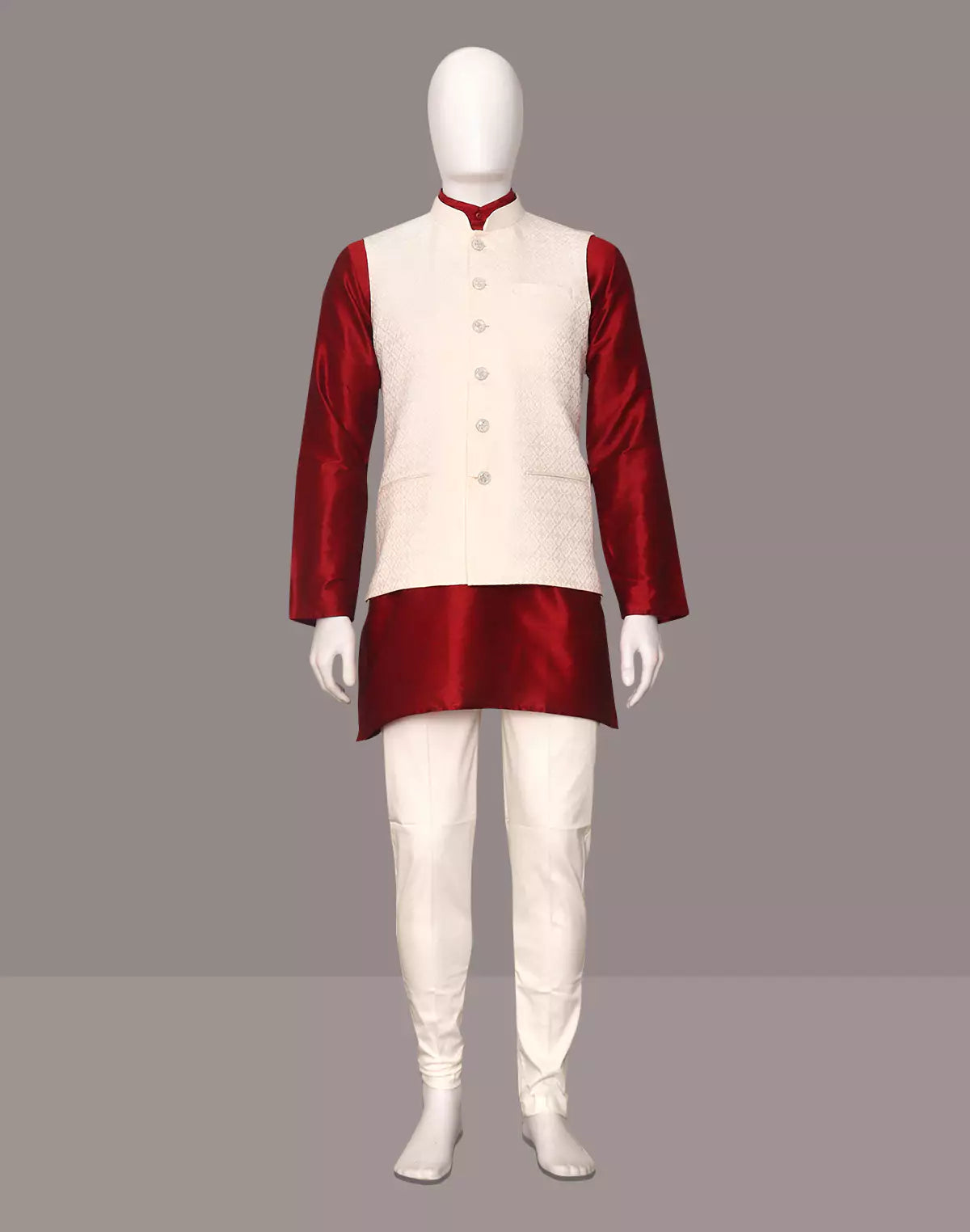 Royal Cream Self Weaving Jacquard Waistcoat