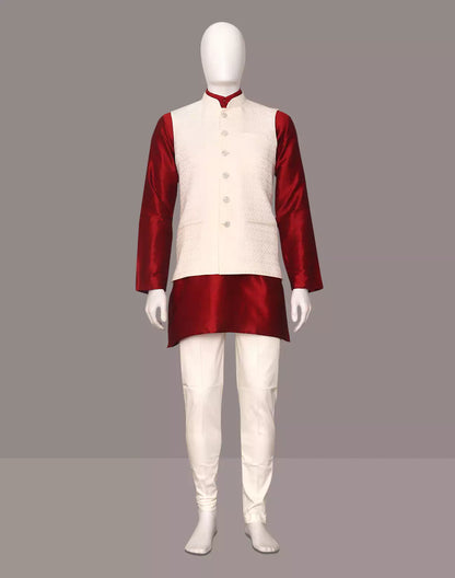 Royal Cream Self Weaving Jacquard Waistcoat
