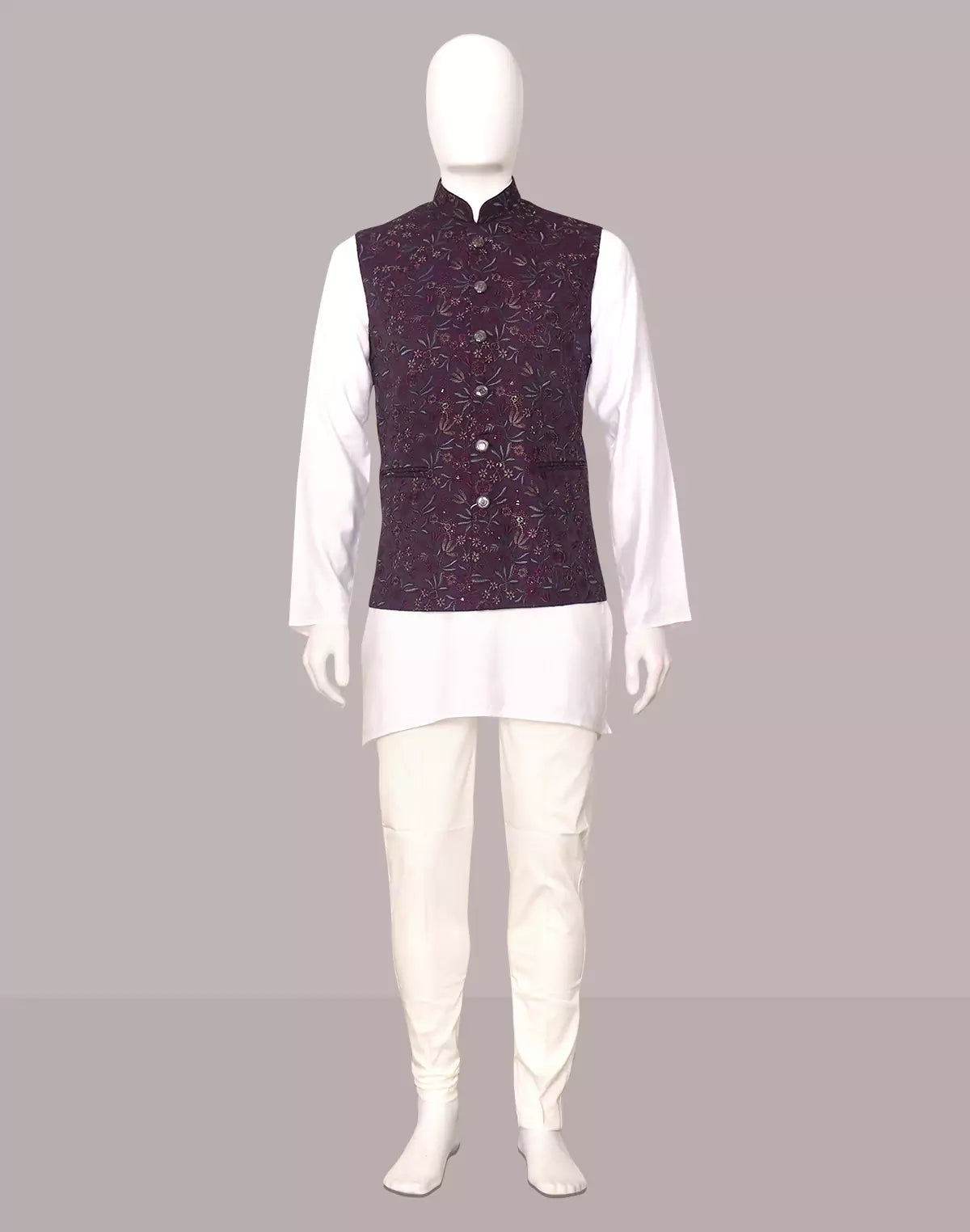 Bel Buti Patterned Purple Multi Embroidery Cotton Silk Waistcoat