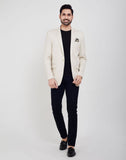 Cream Jodhpuri Self Textured Blazer