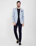 Sky Blue Stylish and Self Textured Blazer