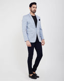 Sky Blue Stylish and Self Textured Blazer