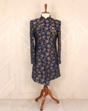 Jacquard Blue Coloured Floral Weave Indo Western Set