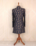 Jacquard Blue Coloured Floral Weave Indo Western Set