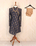 Jacquard Blue Coloured Floral Weave Indo Western Set