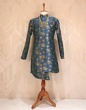 Blue Coloured Floral Raw Silk Indo Western Set