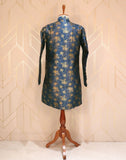 Blue Coloured Floral Raw Silk Indo Western Set