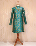 Green Coloured Floral Raw Silk Indo Western Set