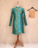 Green Coloured Floral Raw Silk Indo Western Set