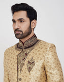 Gold Zardosi Embroidery And Collar Work Wedding Sherwani