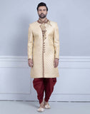 Gold Self Design Zardosi Work Sherwani For Wedding