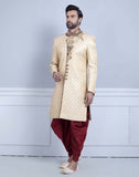 Gold Self Design Zardosi Work Sherwani For Wedding