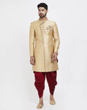 Gold Jacquard Self Design Wedding Sherwani