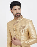 Gold Jacquard Self Design Wedding Sherwani