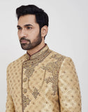 Gold Heavy Embroidery Sherwani With Peshawari Wedding Sherwani