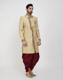 Gold Embroidery Collar Work Style Wedding Sherwani