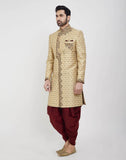 Gold Embroidery Collar Work Style Wedding Sherwani