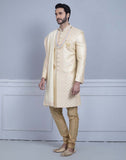 Fawn Art Silk Sherwani With Dupatta