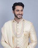 Fawn Art Silk Sherwani With Dupatta