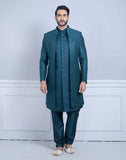 Rama Green Self Design Raw Silk Indo Open Jacket Set