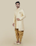 Cream Coloured Self Brocade Indo Open Jacket