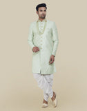 Pista Green Thread And Sequence Work Indo Western Sherwani Set