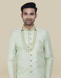 Pista Green Thread And Sequence Work Indo Western Sherwani Set