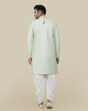 Pista Green Thread And Sequence Work Indo Western Sherwani Set