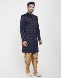 Navy Blue Jacquard Printed Booties Design Indo Western Sherwani