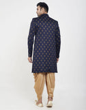 Navy Blue Jacquard Printed Booties Design Indo Western Sherwani