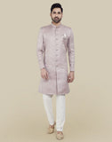 Light Pink Jacquard Fully Self Design With Chudi Pant Semi Indo Western Set