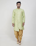 Pista Green Jacquard Design With Peshawari Semi Indo Western Set