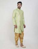 Pista Green Jacquard Design With Peshawari Semi Indo Western Set