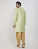 Pista Green Jacquard Design With Peshawari Semi Indo Western Set