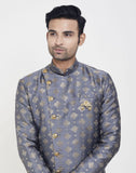 Grey Coloured Stylish And Smooth Jacquard Design Semi Indo Western Set