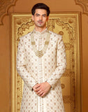 Dashing Cream Coloured Raw Silk Mirror Work Indo Western Set