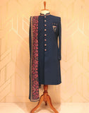 Blue Plain Embroidery Work Polynosic Indo Western Set